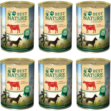 Best Nature Adult, Nassfutter für Hunde, 6x 400g - Rind, Reis und Distelöl
