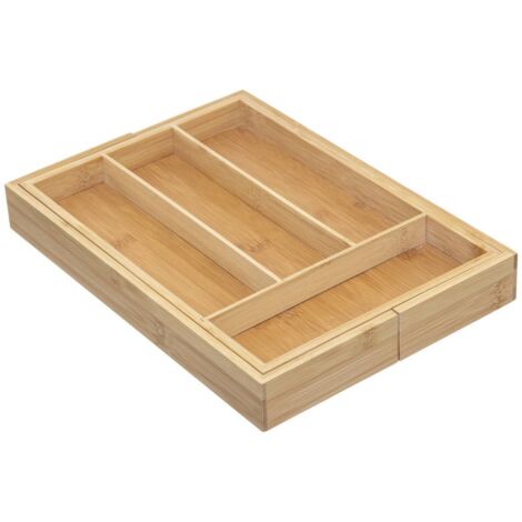 Besteck-Organizer-Tablett aus Bambus, 34 x 25 x 4,5 cm
