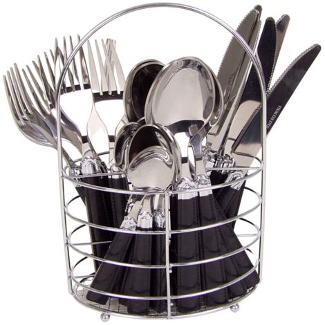 Besteck-Set 24tlg aus Edelstahl rostfrei schwarz 6 Personen Gabel Messer Löffel