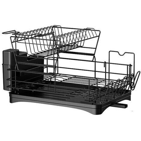 Besteckablage mit Besteckhalter und Glas, 42 x 31 x 26 cm, Eisen, schwarz