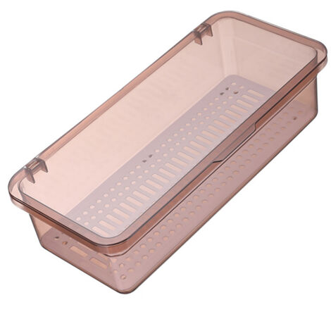 Besteckaufbewahrungsbox mit Deckel und Abtropfschale, 25 cm, transparent, rosa, 180 g