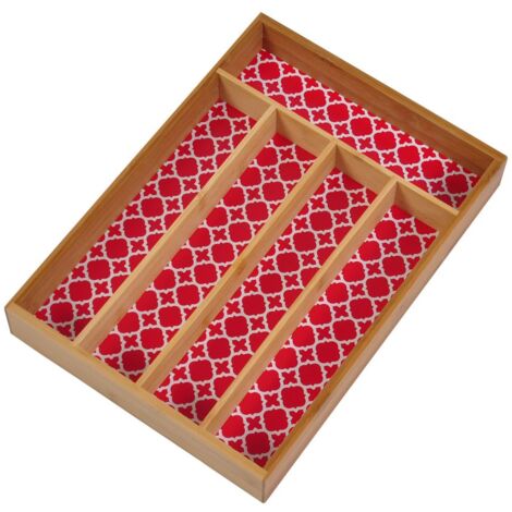 Besteckkasten aus Bambus 35x25x5cm Besteckeinsatz Schubladeneinsatz Besteckbox - rot