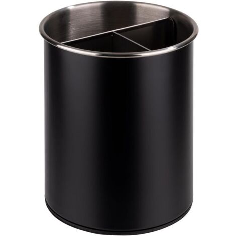 Besteckkasten, drehbar, Ø 13 cm, Höhe 16,5 cm, Boden schützt die Möbel, abnehmbares einteiliges Besteckteil (3 Fächer), Edelstahl, schwarz