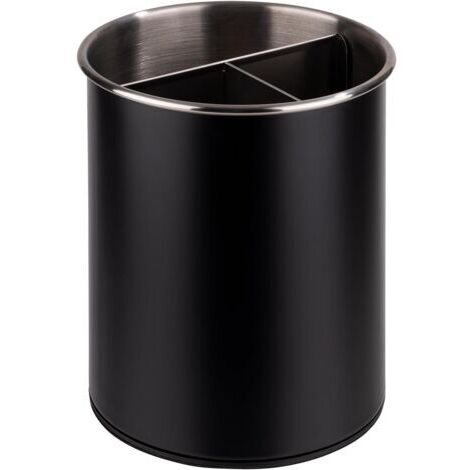 Besteckkasten, drehbar, Ø 13 cm, Höhe 16,5 cm, Boden schützt die Möbel, abnehmbares einteiliges Besteckteil (3 Fächer), Edelstahl, schwarz