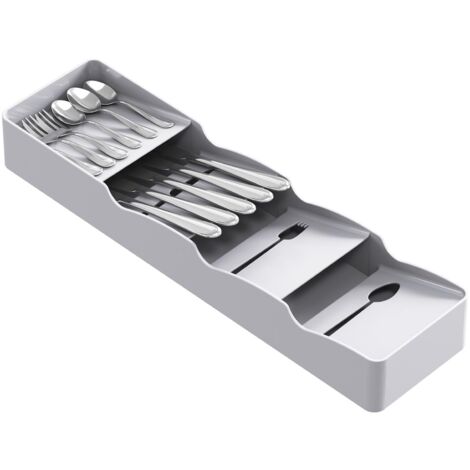 Besteckkasten für die Schublade, zur Organisation von Küchenschubladen, Kunststoffkasten für Löffel, Gabeln, Küchenutensilien und Messer, Grau