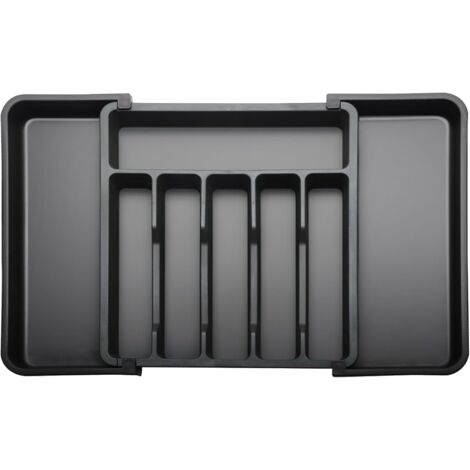 Besteckkasten für Schublade, verstellbarer Schubladenorganizer 33-57 cm, schwarz, mit herausnehmbaren Trennwänden, multifunktionaler Besteckkasten für Löffel, Gabeln und Essstäbchen
