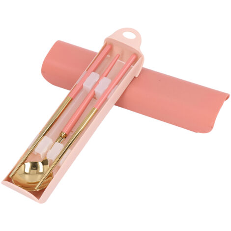Besteckset aus roségoldenem Edelstahl, Reiseaufbewahrungsbox, wiederverwendbare Gabel, Löffel und Essstäbchen