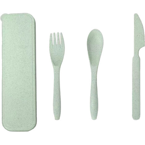 Besteckset aus Weizenstroh, bestehend aus Messer, Gabel und Löffel für unterwegs, ideal für Picknicks, Büro und Schule umweltfreundlich, wird in einer Box geliefert.