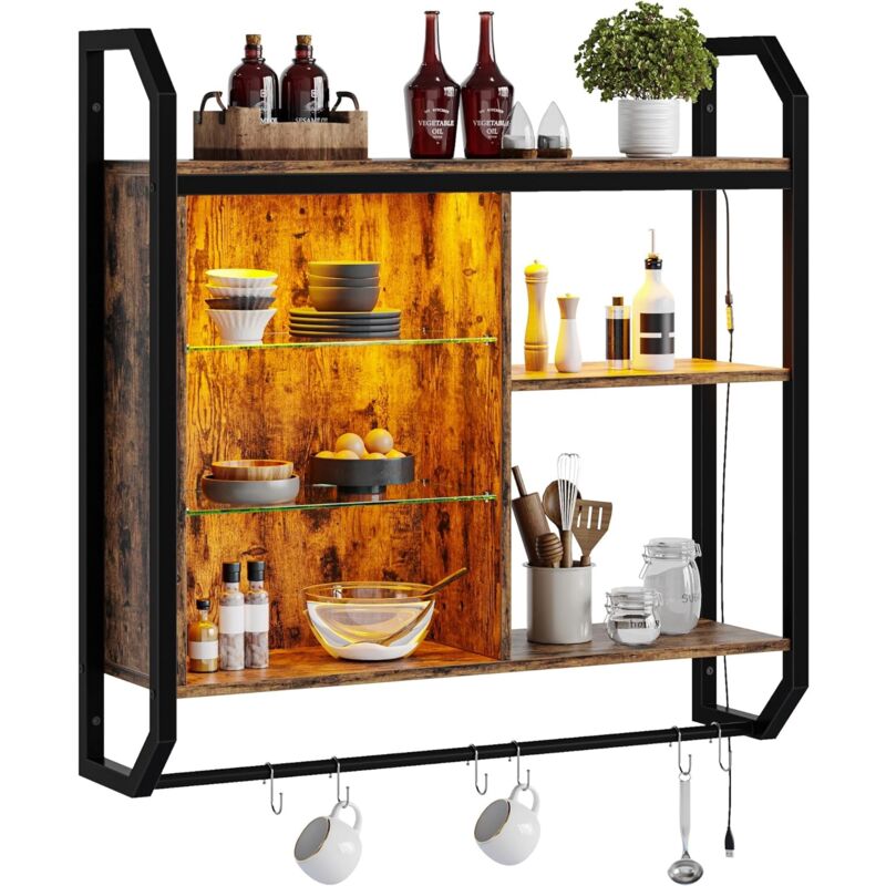 Tagères flottantes led pour Cuisine, étagères industrielles 84cm avec tablettes en Verre réglables - Bestier
