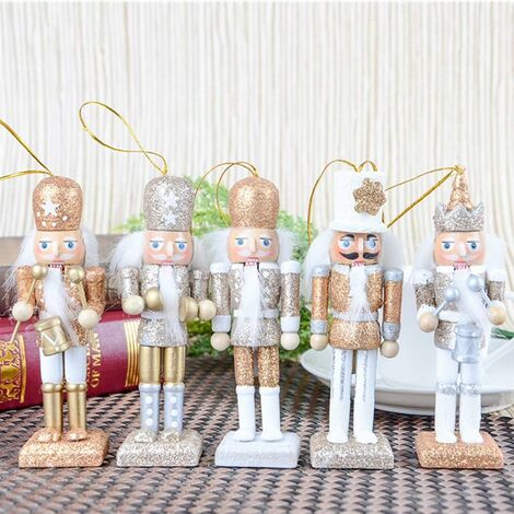 Bestine Casse-Noisettes Suspendus Ornements Figurines décor de noël Mini Soldat en Bois marionnette Casse-Noisette pour Arbre de noël, décor de Table (B 5pcs)
