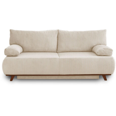 Bestmobilier – Canapé convertible 3 places avec coffre – Velours côtelé 100% polyester – Dossier rabattable pour couchage 140x187 cm – Structure bois