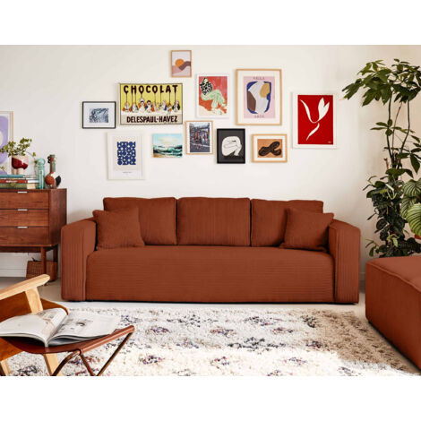 Bestmobilier – Canapé convertible 3 places avec coffre – Dossier rabattable pour couchage 190x136 cm – Velours côtelé contemporain