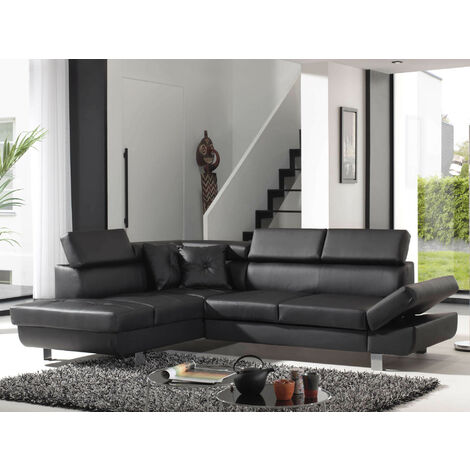 Bestmobilier – Canapé d'angle convertible 5 places – Revêtement PU 100% – Têtières réglables – Couchage 185x125 cm – Angle gauche