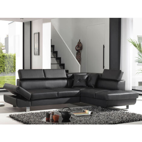 Bestmobilier – Canapé d'angle convertible 5 places – Revêtement PU 100% – Têtières réglables – Couchage 185x125cm à droite – Design contemporain