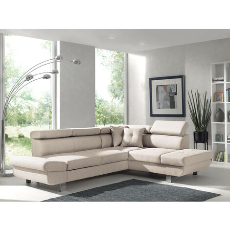 Bestmobilier – Canapé d'angle droit convertible 5 places – Têtières réglables – Longueur 252 cm – Revêtement tissu 100% polyester – Pour salon moderne