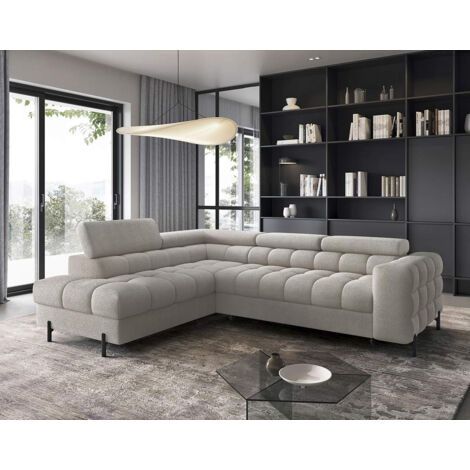 Bestmobilier – Canapé d'angle gauche convertible 5 places avec coffre – Têtières réglables en tissu bouclette – Dimensions 276x200cm