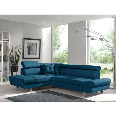 Bestmobilier – Canapé d'angle gauche convertible 5 places – Têtières réglables – Revêtement tissu 100% polyester – Dimensions 252x190 cm