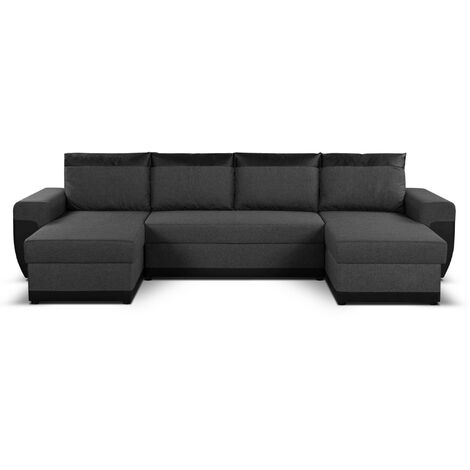 Bestmobilier – Canapé d'angle panoramique convertible 7 places – 2 coffres de rangement – Revêtement tissu 100% polyester – Fabrication Europe