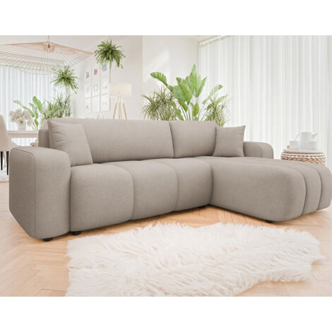 Bestmobilier – Canapé d'angle réversible convertible 4 places avec coffre de rangement – Tissu doux 100% polyester – Dimensions couchage 200x125 cm
