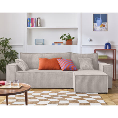 Bestmobilier – Canapé d'angle réversible 4 places convertible avec coffre – Velours côtelé 100 % polyester – Structure bois massif – Coussins déhoussables