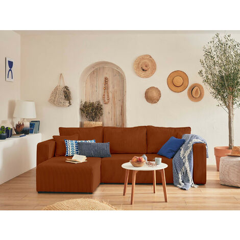 Bestmobilier – Canapé d'angle réversible 4 places convertible – Coffre de rangement – Velours côtelé 100% polyester – Dimensions L245 x P140 cm