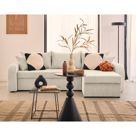 Bestmobilier – Canapé d'angle réversible 4 places convertible – Velours côtelé 100% polyester – Coffres de rangement – Conception moderne