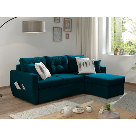 Bestmobilier – Canapé d'angle réversible convertible 4 places – Coffre de rangement sous la méridienne – Velours 100% polyester – Montage rapide