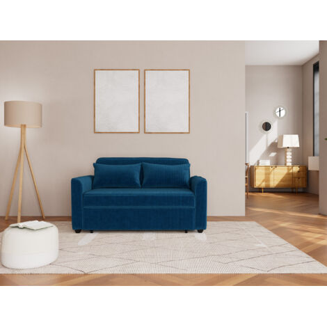 Bestmobilier – Canapé droit 2 places convertible en velours côtelé – Couchage 180x120 cm – Mécanisme fluide – Coussins déhoussables – Design chic pour petits espaces