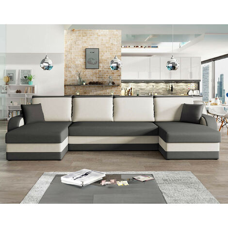 Bestmobilier – Canapé panoramique en U 7 places convertible avec coffre – Revêtement velours 100% polyester – Dossier rabattable – Assemblage facile