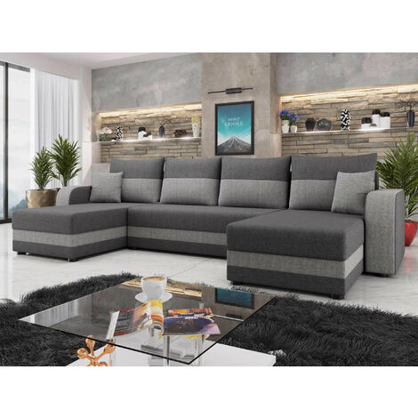 Bestmobilier – Canapé panoramique en U 7 places convertible avec coffre – Tissu 100 % polyester – Dimensions L313 x H80 x P127 cm