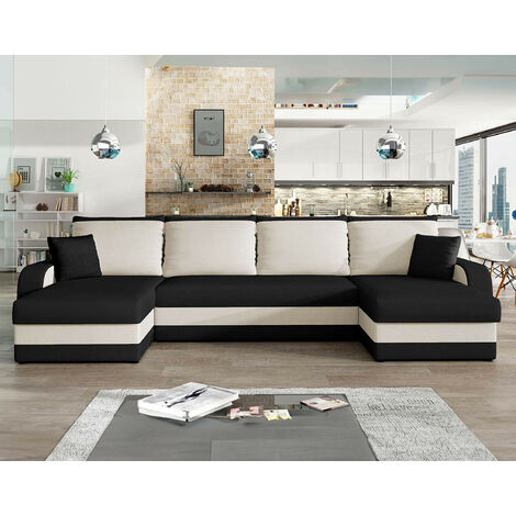 Bestmobilier – Canapé panoramique en U 7 places convertible avec coffre – Revêtement velours 100% polyester – Dimensions L304 x P140 cm