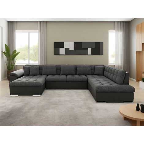 Bestmobilier – Canapé panoramique XXL convertible avec coffre – 7 places droit – Revêtement tissu 100% polyester – Dimensions 350 cm de large