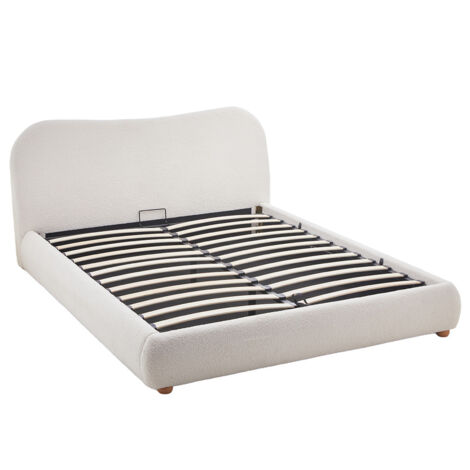 Bestmobilier – Lit coffre 160x200 cm avec coffre de rangement – Tissu bouclette beige – Sommier à lattes inclus – Charge max 250 kg
