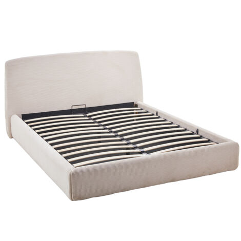 Bestmobilier – Lit coffre 160x200 cm en velours côtelé beige – Rangement spacieux – Structure en contreplaqué – Hauteur 99 cm – Charge max 500 kg