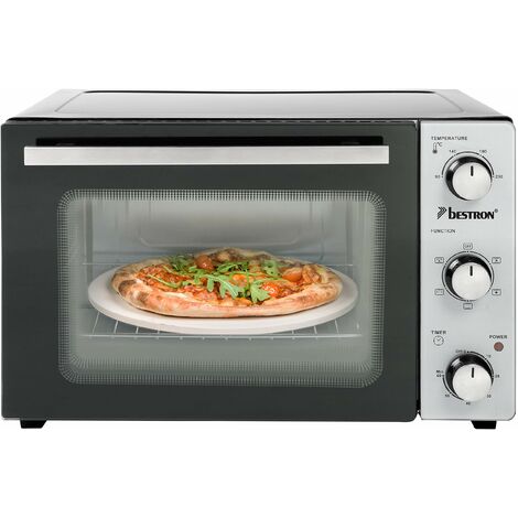 Bestron Fornetto compatto con girarrosto e pietra per pizza, 31 litri, 1500 Watt, Acciaio inossidabile