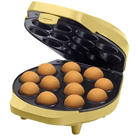 Bestron macchina per cake pop di dal design retrò, con maggiordomo per cake pop, forchetta e 12 bastoncini per cake pop, 700 W, colore: giallo