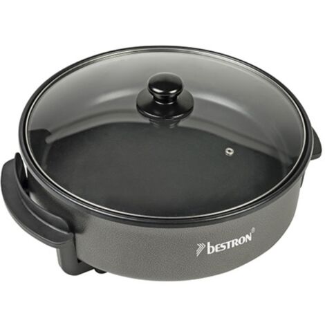 Bestron Padella Elettrica XL per Feste, Padella Grande Multifunzione Ø40 cm con Coperchio in Vetro, Rivestimento Antiaderente, 1500 Watt, AHP1800Z, Colore: Nero