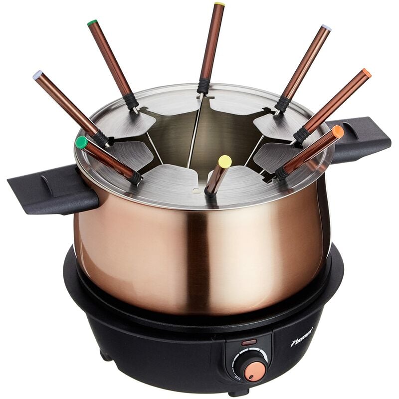 Image of Set per fonduta elettrico, macchina per fonduta fino a 8 persone, con 8 forchette per fonduta e termostato continuo, incluso paraspruzzi, colore: