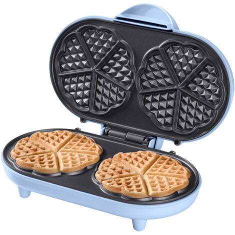 Bestron Waffle Maker, piastra per waffle doppio a forma di cuore, macchina per waffle con antiaderente & indicatoro luminso, collezione Sweet Dreams, 700 watt, colore: Blu