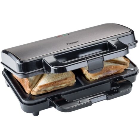 Bestron XL macchina per sandwich, tostapane con rivestimento antiaderente per 2 sandwich, incl. controllo automatico della temperatura e indicatore di pronto, colore: grigio