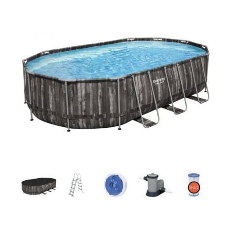 Bestway 5611r piscina fuori terra ovale effetto legno 610x366x122 c...