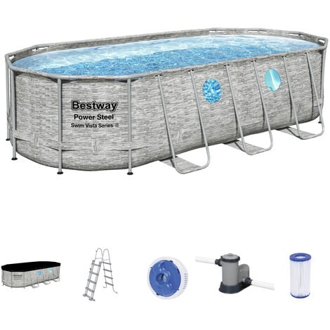 Bestway 56716 Power Steel Pool Swim Vista Oval Set Steinwand-Optik 549x274x122cm