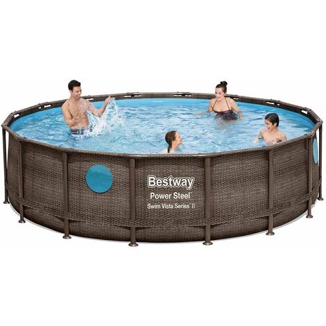 Bestway 56725 Power Steel Swim Vista oberirdischer Pool runder Rattaneffekt 488x122cm