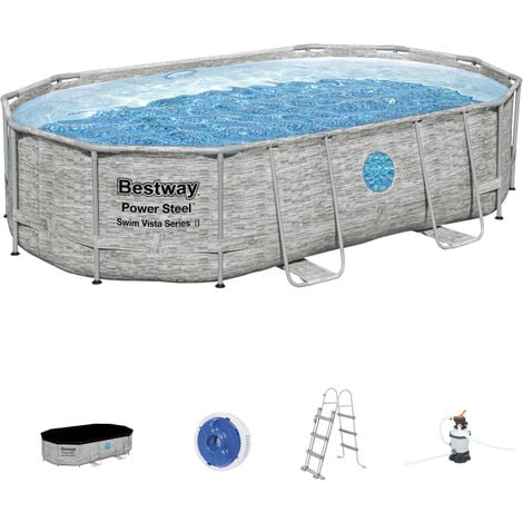 Bestway 56946 Power Steel Frame Pool Set Swim Vista Muro di pietra 488x305x107 cm