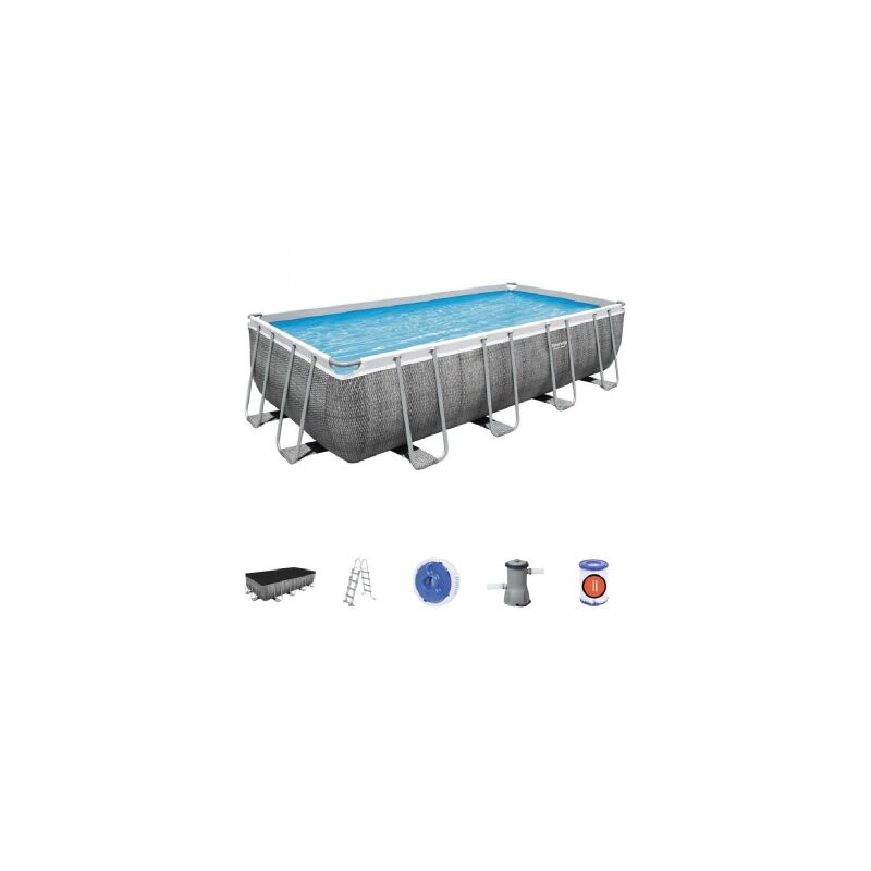 Salone Srl - Bestway 56996 Power Steel piscine hors-sol rectangulaire 488x244x122 cm avec pompe filtrante a' cartouche e'chelle