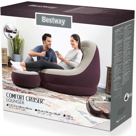 LGVSHOPPING Bestway Comfort Cruiser Luftsessel lila mit Fußhocker 121 x 100 x 86 cm