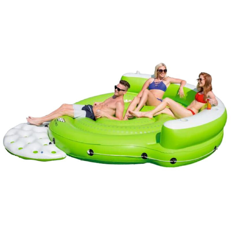 Colchoneta Hinchable En Forma De Isla Tamaño Xl Bestway Kick Back 275X255X65 Cm Con 5 Plazas, Respaldo Y 5 Posavasos