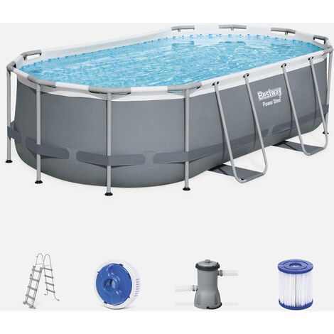 SWEEEK BESTWAY Kit completo per piscina - Grigio Spinelle - piscina tubolare ovale 4x2 m, pompa filtro, scaletta e kit di riparazione inclusi