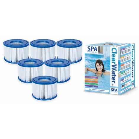 Bestway Lay-Z-Spa Starter Kit - 6 Filters, Chlorine, PH+ & PH-, Foam Remover & 25 Dip Test Strips