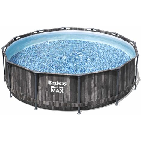 Bestway Opalite 3.6m round tubular above-ground, wooden effect swimming pool with filter pump, steel frame, repair kit - Gray wood look